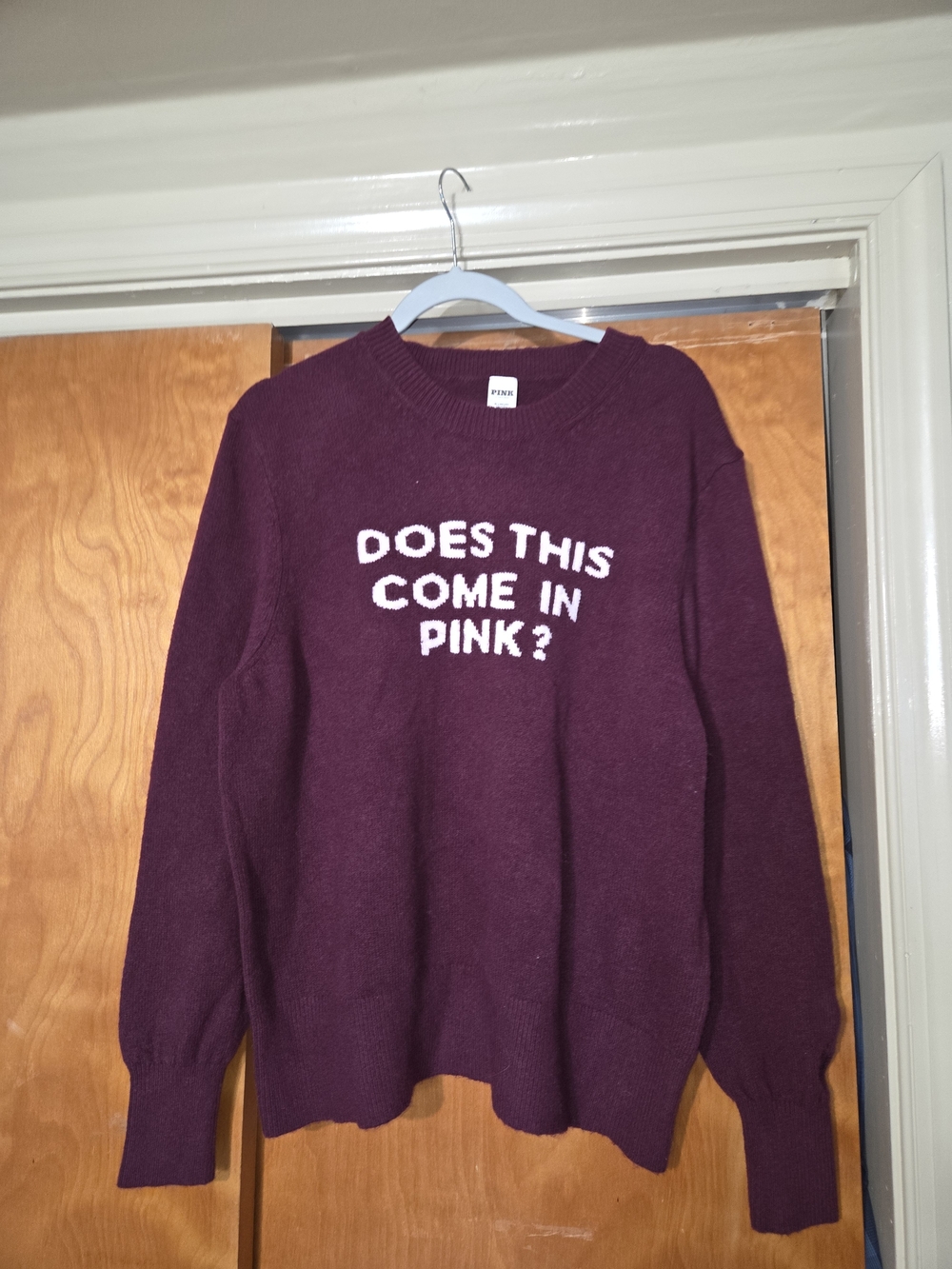 PINK Victoria's Secret Burgundy Crewneck Sweater with White Text